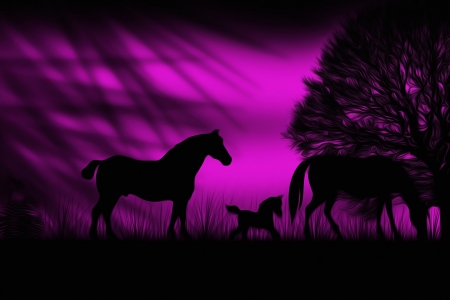 Horses - skin, silhouette, summer, fantasy, black, horse, pink, cal, texture, cute