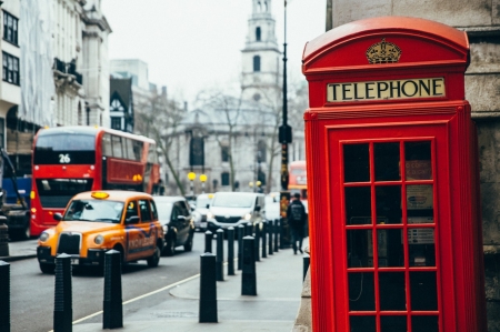 London traffic - taxi, car, london, red, bus, phone booth