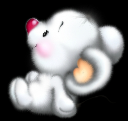 White Mouse - nose, white, cartoon, red, mouse