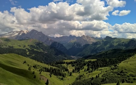 Dolomites, Italy - italy, dolomites, mountains, clouds, valley