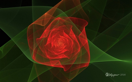 Fractal Rose - abstract, red, green, rose, fractal