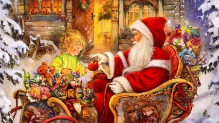 santa clause - santa, sleigh, clause, child, gifts