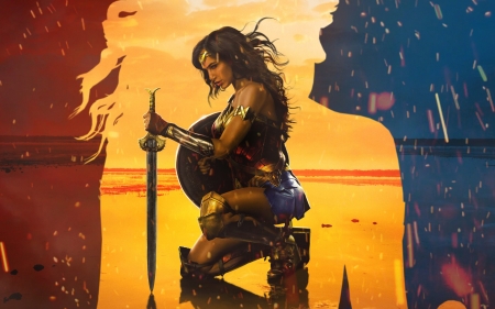 wonder woman - woman, shield, wonder, sword