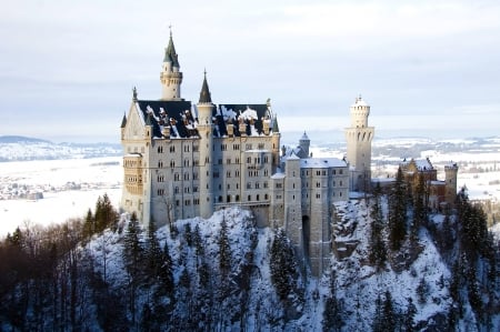 Neuschwanstein Castle,Bavaria,Germany - trees, castle, snow, winter, germany