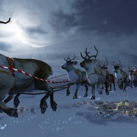 Santa Claus Flying Over The City