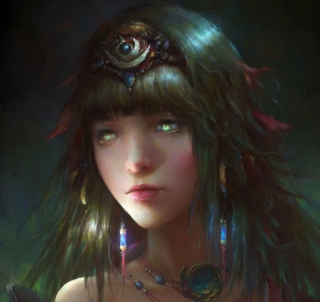 Lost soul - fantasy, lost soul, girl, portrait, face, guo feng, art, luminos