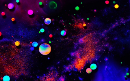 Abstract - abstract, goodies, skin, summer, blue, pink, space, planets, black, colorful, texture, luminos, dot