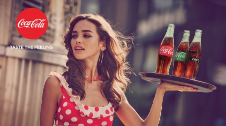 Beauty - woman, coca cola, girl, red, bottle, commercial, model, add