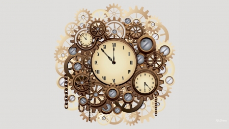 Mechanics of Time - mechanical, chain, steampunk, gears, Daylight Savings Time, science fiction, metal, clocks, Firefox Persona theme, time, New Years