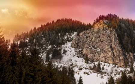 Mountain Sunset - nature, landscape, snow, sunsets, mountains