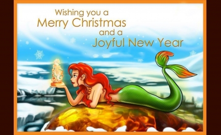 CHRISTMAS MERMAID - SEAHORSE, CHRISTMAS, FEMALE, MERMAID, GREETING