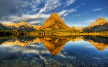 Reflecting Lake - nature, lake, trees, mountain, forest, reflection, clouds