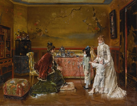 Little lords - alfred stevens, pictura, woman, painting, room, children, copil, art