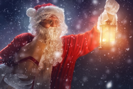 Santa - craciun, hat, christmas, white, santa, lantern, man, red, old