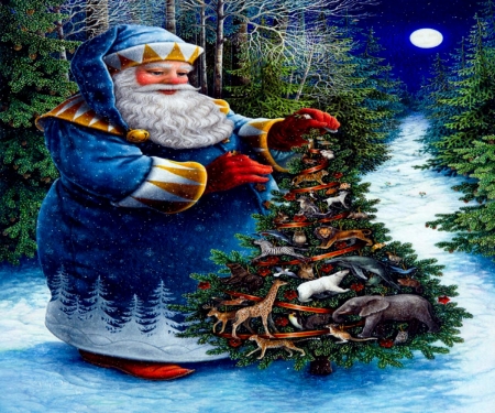 Santa Christmas Tree - Trees, Animals, Snow, Santa, Christmas