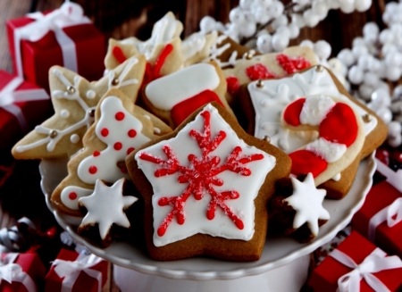 Gingerbread Cookies - Red, Cookies, Gingerbread, Photography, Brown, White, Abstract