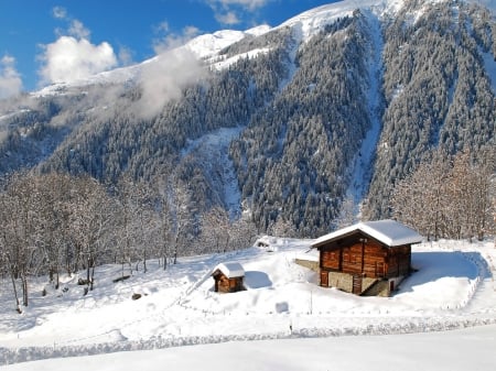 House on the Winter Mountains - house, winter, nature, snow, mountains