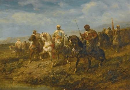 Horsemen - painting, art, adolf schreyer, horse, man, pictura