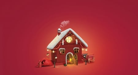 Merry Christmas! - white, red, creative, card, craciun, house, fantays, christmas