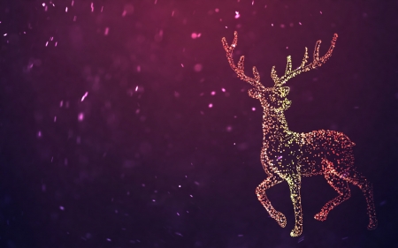 Deer - new year, sky, stars, craciun, deer, fantasy, creative, horns, christmas, glitter, pink, luminos