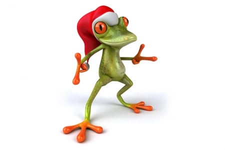 Santa frog - red, funny, broasca, white, creative, fantasy, hat, frog, santa, green