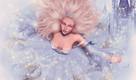 Cinderella - blue, rendering, dress, girl, blonde, princess, fantays