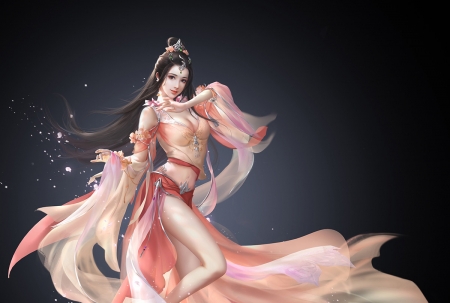 Fantasy girl - girl, 3q studio, frumusete, li miao, asian, fantasy, game, pink, luminos