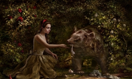 Beauty and the beast - bear, fantasy, cornacchiaart, cornacchia-art, girl