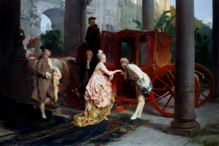 Adios, Senora! - woman, painting, art, people, man, carriage, pictura, eduardo leon garrido