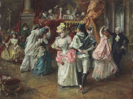 Dancers - woman, dancer, girl, couple, eduardo leon garrido, painting, art, pink, man, pictura