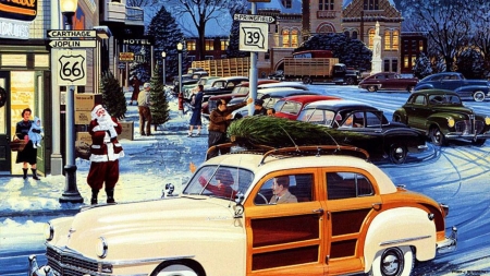 christmas in the 50,s - santa, cars, weihnacht, christmas