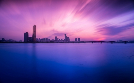 The Han River,South Korea - river, sunset, nature, bridge