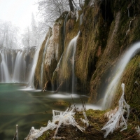 Frost on Waterfalls at Plitvicje National Park, Serbia/Crotia