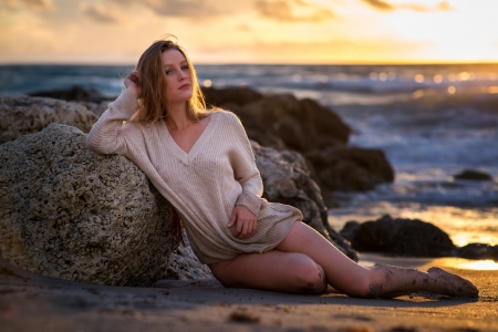 On the beach - beach, sweet, girl, sea