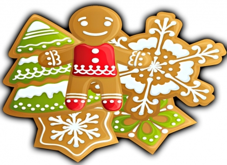 Gingerbread Cookies - white, red, brown, cookies, gingerbread, green