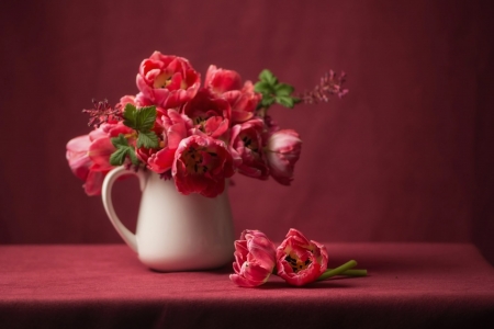 Still Life - Vase, Tulips, Red, Flowers