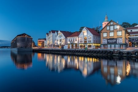 The Island of Mauritius - nature, lake, houses, evening, reflection, river, island, lights