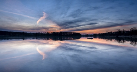 Lake Sunset - clouds, trees, forest, evenng, shore, sunset, nature, lake, sky