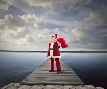 Santa - sky, craciun, old man, christmas, white, santa, cloud, red, blue