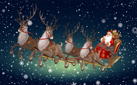 Merry Christmas - Snow, Santa Claus, Holiday, Sleigh, Deer