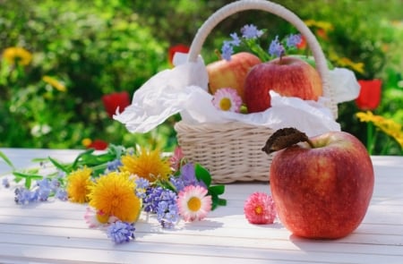 Fresh Fruits - fresh, apples, flowers, fruits, basket