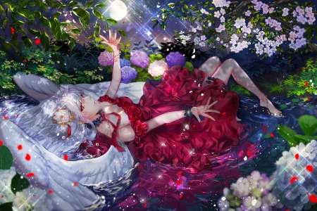 Tagme - summer, flower, pink, anime, girl, frumusete, dress, manga, garden, wings, white, tagme, aripi, luminos, kimpl, angel