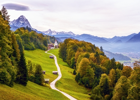 Autumn Road,Germany - germany, trees, alps, nature, autumn, road