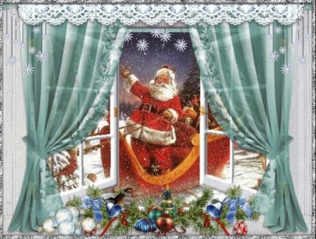 SANTA CLAUS - santa, window, snow, decorations, winter, christmas