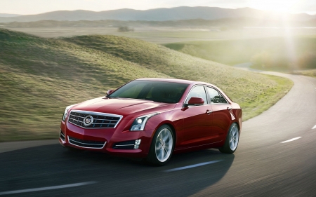 cadillac cts - hill, car, road, grass, cadillac