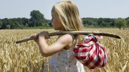 off i go - field, girl, kids, country