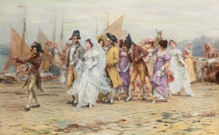 Wedding - woman, wedding, people, girl, bride, painting, art, groom, man, walk, luminos, pictura, frederik hendrik kaemmerer