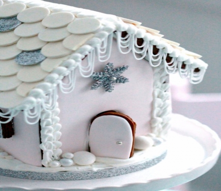 Pink And White Gingerbread House - white, house, pink, gingerbread