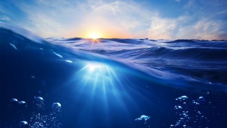 Ocean Sunset - sunset, nature, underwater, waves, ocean