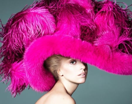 Lady Gaga - woman, hat, girl, pink, feather, lady gaga, singer